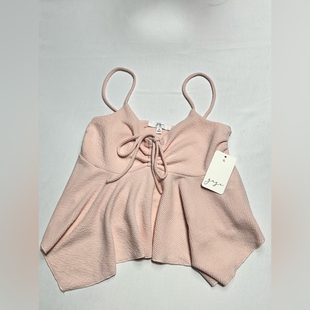 Gaze Blush Pink Tie Front Peplum Cami Top Women’s Size M
